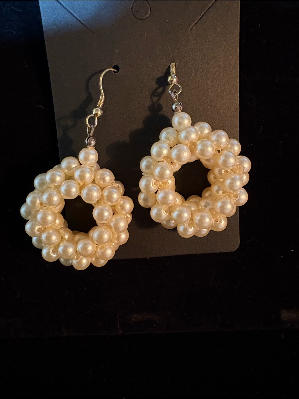 Pearl Cluster Hoop Drop Earrings - Cream